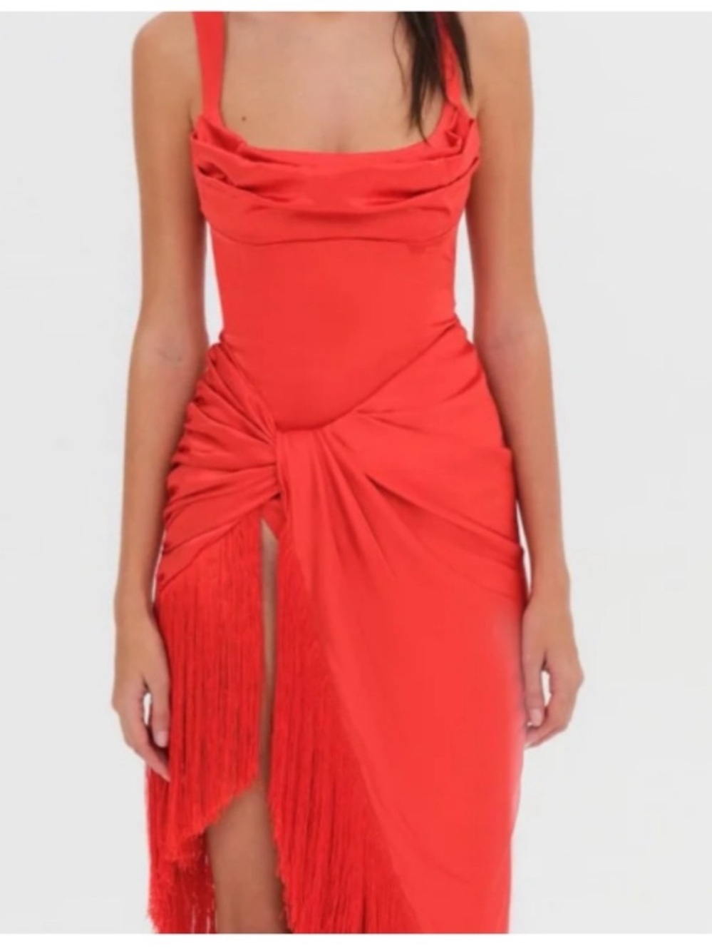 NWT For Love & Lemons Anisa Asymmetrical Silk Fringe Midi Dress - Picture 15 of 16
